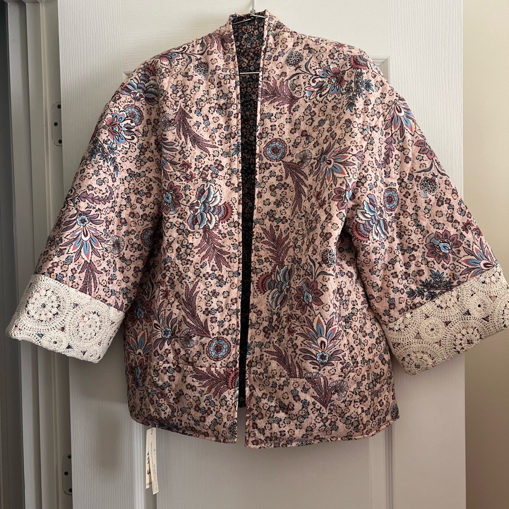Reversible Floral Pink Jacket with Crochet Cuffs